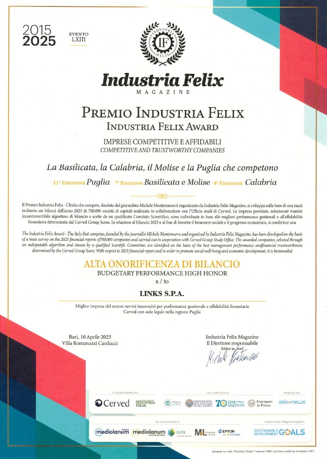 LINKS MANAGEMENT & TECHNOLOGY PREMIATA DA INDUSTRIA FELIX
